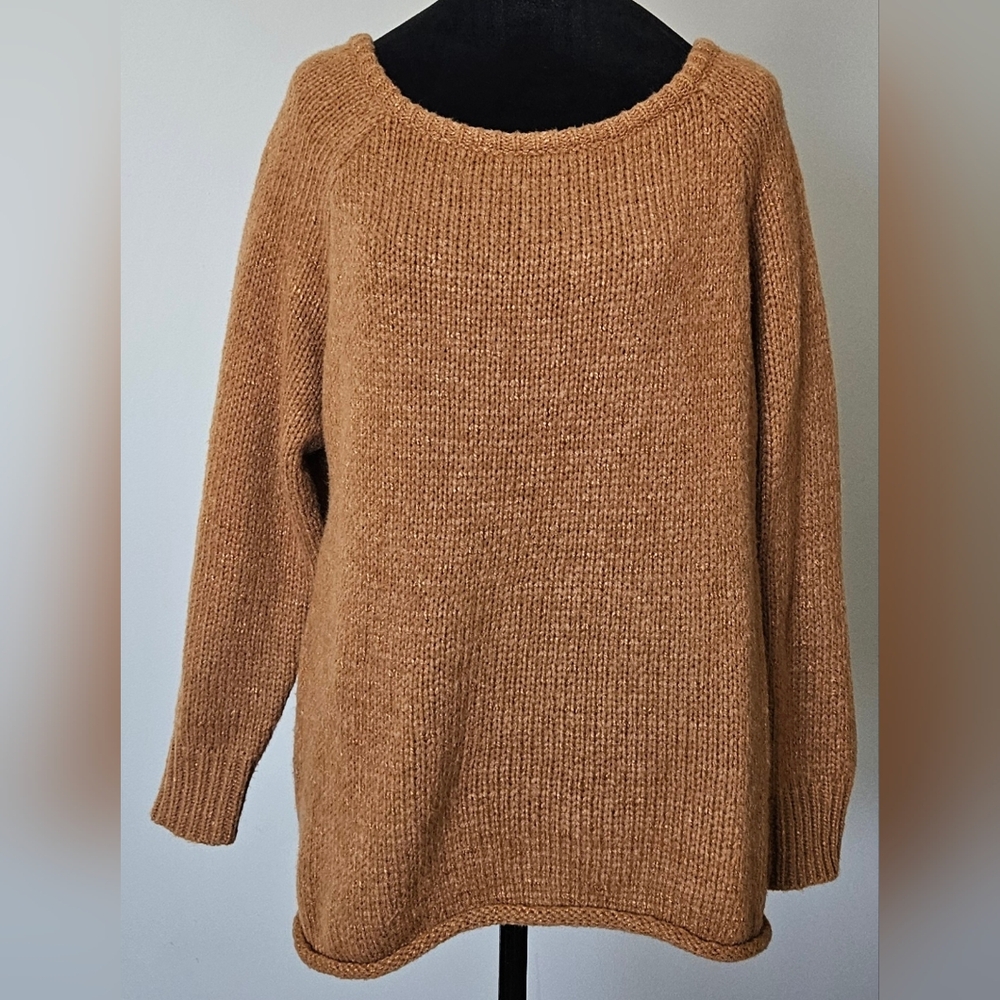 Off Shoulder Light Brown Oversized Pullover Loose Fit Sweater- Size M NWOT - Picture 4 of 6